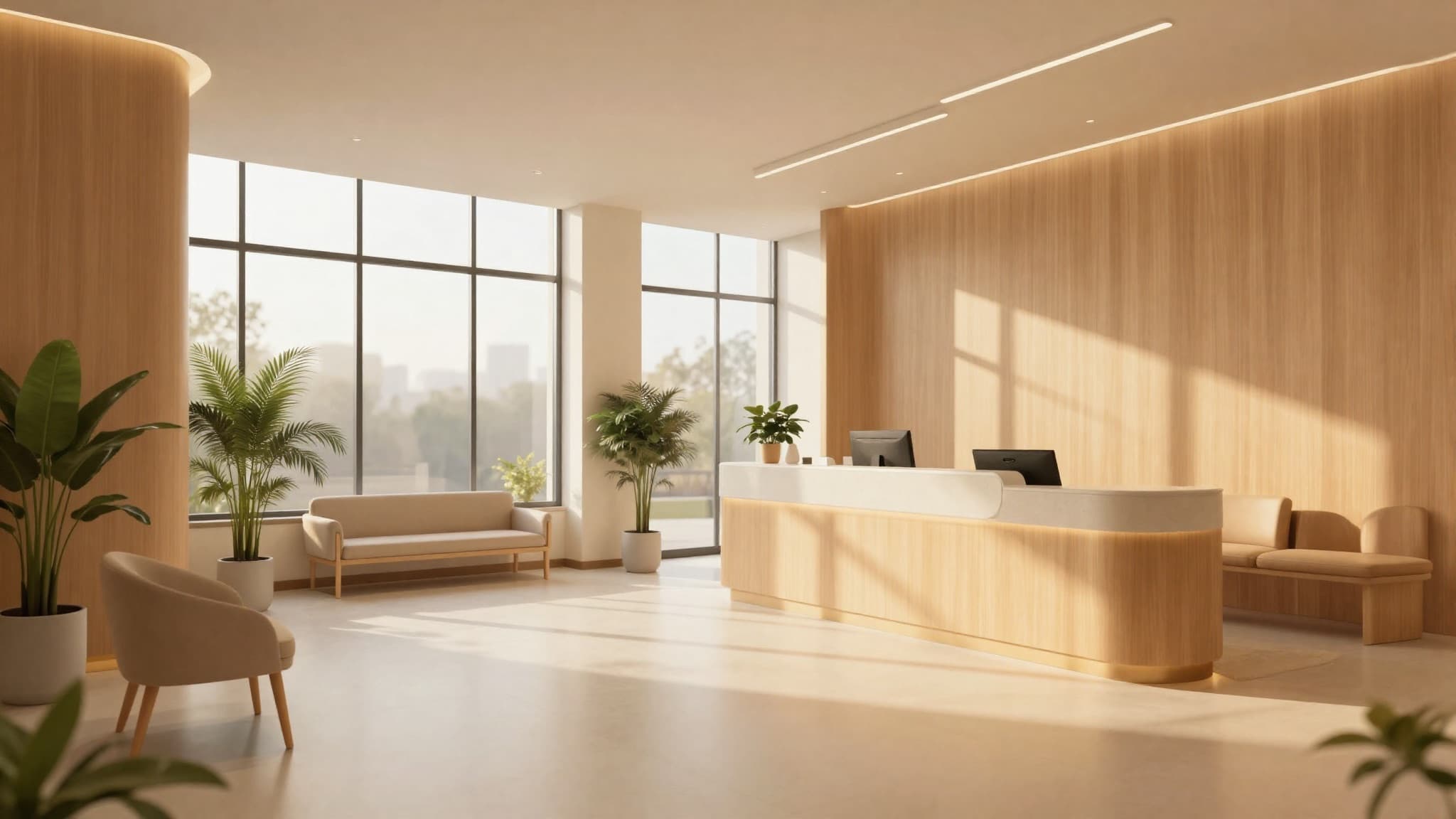 A calm, gold-lit specialist therapy room